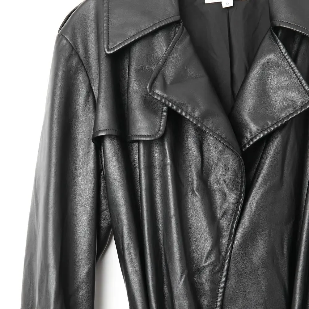 Derek Lam 10 Crosby x RTR Black Faux Leather Trench Coat